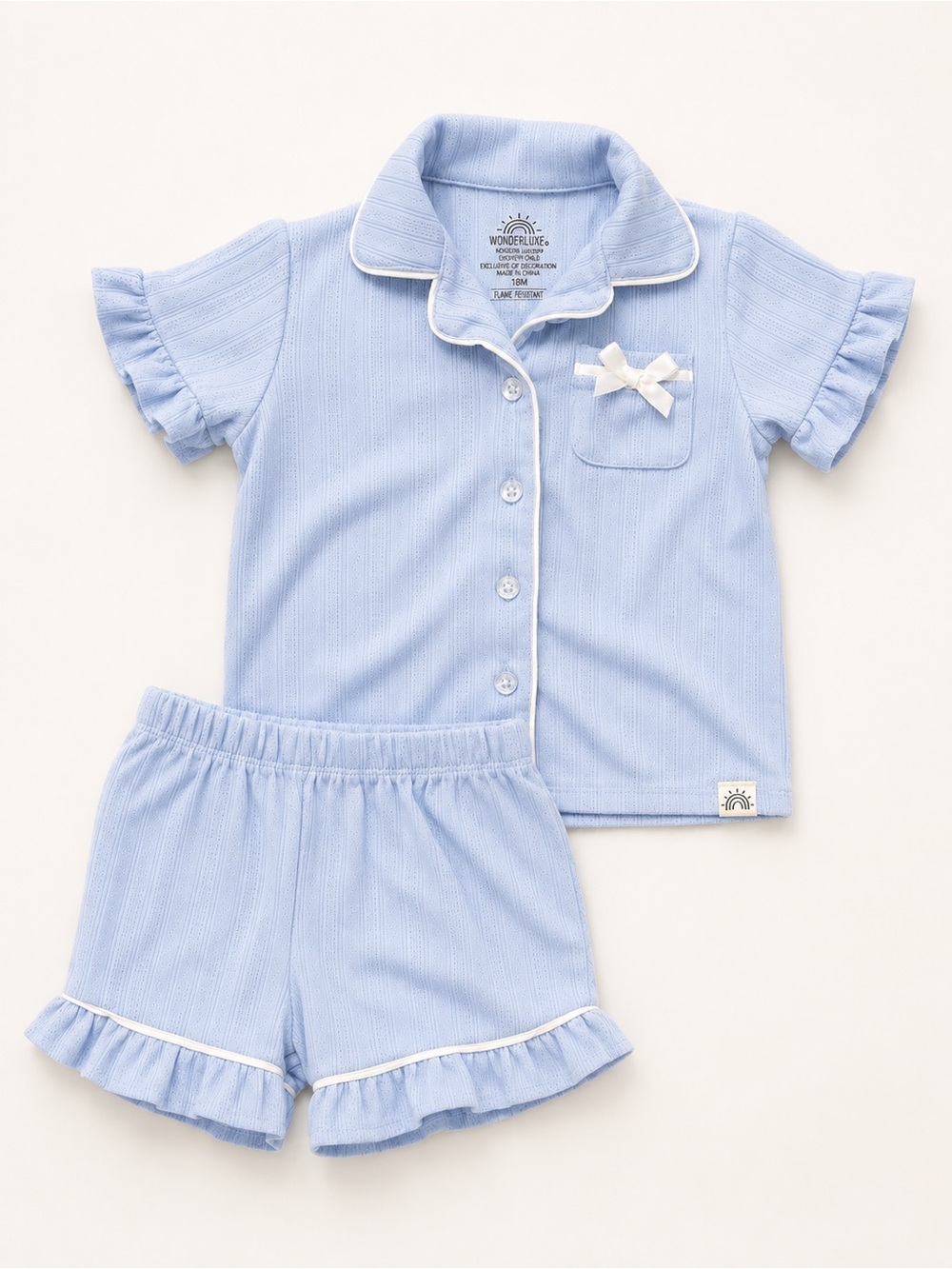 WONDERLAND Sky Blue Ruffled Short Sleeve Pajama Set